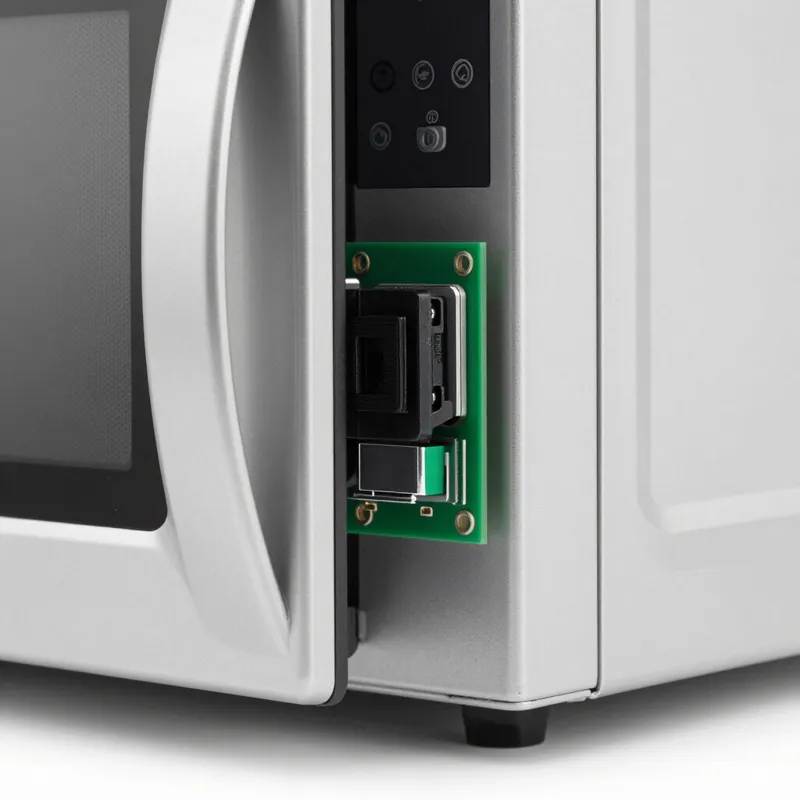 Microwave with its control board exposed for repair